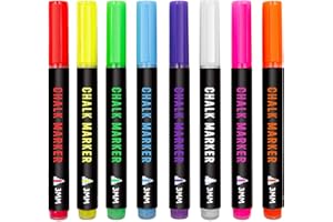 Liquid Chalk Pens Markers Coloured Wet Erase Chalk Marker Pens 3mm Bullet Nibs for Blackboards Whiteboard, Chalkboard, Window, Glass, Signs and Mirrors - Pack of 8 by Ezigoo