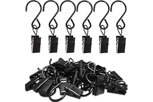 LEISMY Heavy Duty Stainless Steel Metal Clips with Hooks for Curtain, Photos, Art Craft Hanger Hanging Clips Home Decoration(20 Pack),Black