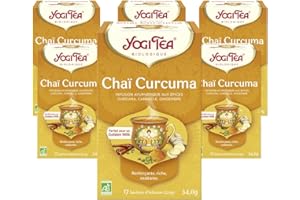 YOGI TEA, Chaï Curcuma, Infusion Bio, Excellent pour le lait doré, Naturellement Sans Caféine, Mélange de Curcuma, Cannelle et Gingembre, 102 (6x17) Sachets de Thé