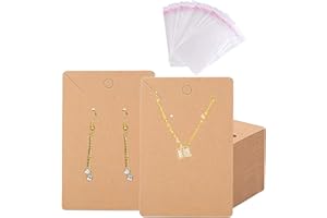 VEGCOO 100 PCS Earring Display Set - 50 Kraft Earring Holder Cards & 50 Self-Sealed Storage Bags for Jewellery