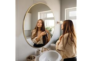 ‎CERAMAT Ceramat Spiegel Rund Gold 100 cm Ø mit Rahmen, Runder Spiegel mit Metallrahmen und Aufhängung, Badezimmer Spiegel, Dekorative Wandspiegel rund für Bad, Wohnzimmer, Schlafzimmer