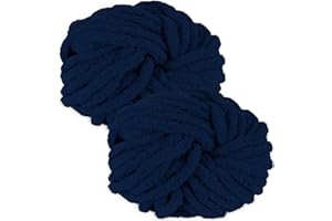 bechoanigel Grosse Laine à Tricoter à La Main 2 Pièces 500g, Pelote Laine Grosse Maille Laine Chenille XXL Doux et Confortable Pelote de Laine Epaisse pour Couvertures, Écharpes, Bleu Nuit