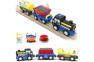 DxxD Train de Locomotives à Piles, Train Electrique pour Chemin de Fer en Bois (Connexion Magnétique), Voiture Jouet pour Voie Ferrée Compatible avec Thomas, Brio, Jouet Enfant 3 4 5 6 7 8 Ans