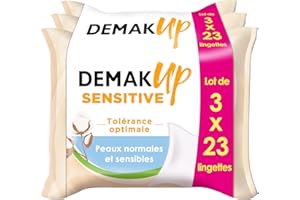 Demak'Up Sensitive Lingettes à démaquiller - Visage et Yeux - Peaux Normales et Sensibles - 3x23 Lingettes démaquillantes