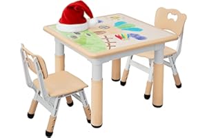 MAMIZO Mesa Infantil con 2 sillas, Grupo de Mesa Infantil en Altura Ajustable, Muebles de plástico para niños, Grupo de Asientos para niños y niñas a Partir de 2 años, (Amarillo, Mesa Cuadrada)