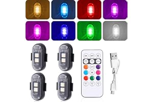 BTFO 4 Stück Ferngesteuerte Blitzlichter, Wiederaufladbare Notwarnlichter in 8 Farben Wasserdichtes Kabelloses LED-Lichtset mit Kollisionsschutz für Drohnenautos, Motorräder und Fahrräder