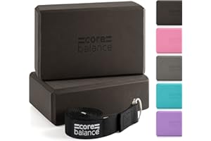 Core Balance Set Bloque Espuma Yoga con Correa - Ladrillo Soporte De Yoga Pilates. Alta Densidad, Resistente, Firme, Ligero - Correa Algodón con Hebilla D Gratis, 5 Colores
