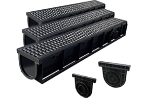 NATOTELA HDPE Channel Drain and Grating-3Mtr A15 Drainage Channel Deep Profile Storm Drain Channel System,Non-traffic Drain Channel for Pedestrian ,Patio,Landscaping,Garden,Balcony(100Lx15.5Wx13.8D)cm