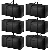 iespell 6 Pack 120L Large Storage Boxes with Lids, Heavy Duty Storage Bags with Zippers and Handles for Moving, Clothes, Comf
