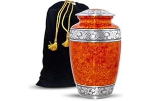 HIND HANDICRAFTS Urne für menschliche Asche für Erwachsene in Sonnenuntergangs-Orange – Beerdigungsurne für Erwachsene handgefertigt – große Begräbnisurne für menschliche Asche (19,1 x 19,1 x 24,1 cm – 91 kg oder 91