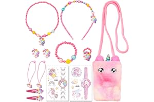 AUNGCSHE Set di 10 borsette a forma di unicorno, per ragazze, set di gioielli per compleanno, Pasqua, carnevale, per ragazze, 2, 3, 4, 5, 6, 7 anni