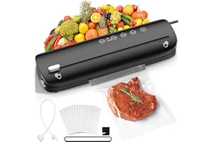 ACMEENJOY Macchina Sottovuoto Alimenti 5 in 1, Automatica Sigillatore Sottovuoto Macchina per Alimenti Secchi che Umidi con Taglierina Incorporata, con 10 Sachetti Sottovuoto e Tubo Sottovuoto