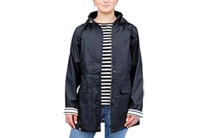 Breizh Ocean - Ciré imperméable femme Guidel, vêtement de pluie à capuche, coutures thermosoudées, étanches. Doublure à rayures de style marinière.