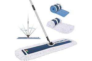 Zvonema Serpillère, Grande Balai Serpillère Microfibre, Industriel, 105cm Balai Serpillere Professionnel à Plat pour Nettoyage de Bureau, Garage Sol, Entrepôt, Centre Commercial, avec 2 Tampons