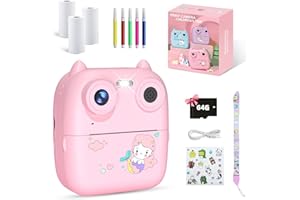EVISTR Kids Digital Camera for Girls Boys - 2.5K UHD Instant Print Kids Camera with 64G SD Card & Print Photo Paper, 2.4" Screen Selfie Video Recording Camera Toy, Rechargeable