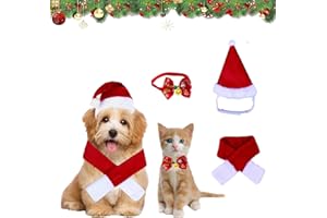 PTBWS 3 Stück Weihnachten Katzenkostüm Hundekostüm, Weihnachten Haustier Kostüm Set,Weihnachtsmütze Fliege Halsband,Schal, Haustier Weihnachtskleidung Hunde Katzen Kostüm Zubehör Set