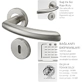 KAZİEN Paslanmaz &Ccedil;elik 6063L Kalite Saten Y&uuml;zey Yuvarlak Rozetli Galvion Kapı Kolu Ve T&uuml;m Bağlantı Ekipmanı Dahildir.