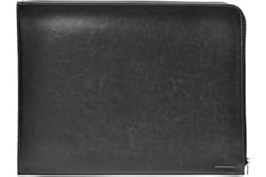 Dossier de Mano Dynamic Classic - Tamaño A4 y A5 - Carpeta Ejecutiva con Cierre de Cremallera. Exterior en Piel Vegana en acabado Notairé con Interior en Tela by Office Box. (A4-Folio, Negro)