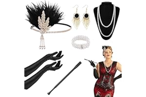 HEAWAA 1920s Accessories for Women, 6 Pieces Roaring 20's Flapper Great Gatsby Accessories Set with Headband Long Gloves Pearl Necklace Bracelet Earrings Handheld Holder for Ladies Girls Party Prom