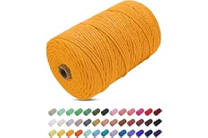 Uiopa Hilo Macrame 3mm x 200m, Cuerda Macrame Gruesa Cuerda de Algodon Natural, Cordel Colores Hilo de Algodón para Manualidades, Macrame Pared, Cortinas, Colgar Plantas, Colgar Fotos (Dorado)