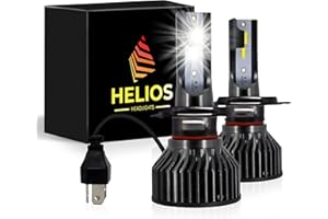 HELIOS HEADLIGHTS HELIOS H4 / HB2 Headlight Bulbs Led 18000 LM Super Bright Fan Cooling All In One Cool White Conversion Kit Hi/Lo (DC 9-30V) 6000K (36W x2) 30,000Hours over 200% Brighter, Braided Cable