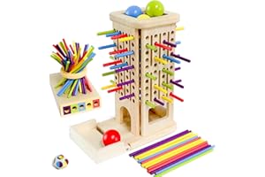 GOUJFOL Giochi Montessori per Bambini, 2 In 1 Gioco di Società in Legno, Interattivi Giocattoli per Famiglie, Giochi di Torre in Legno, Gioco Divertenti Bambino