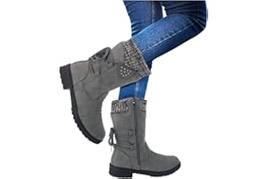 IQYU Stivaletti da donna, per il tempo libero, da neve, invernali, caldi, stile retrò, alla moda, per l'inverno, per l'autunno, per l'inverno