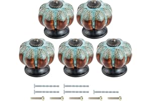 Mgoodoo 5PCS Boutons de Meuble, Bouton de Porte en Céramique, Boutons de Tiroir en Forme de Citrouille avec Imprimé Léopard 3,8 x 4,0 cm avec Vis pour Buffet Commode Bibliothèque Armoire (Bleu)