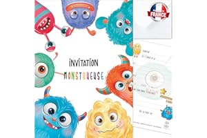 LOLA ET LOUIS (L&L) LOLA & LOUIS® • 10 cartes invitation anniversaire en Français • 10 enveloppes • Thème : Monstres colorés • Cartons pour inviter filles et garçons