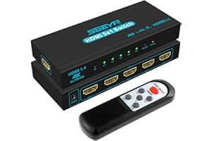 SGEYR Switch Hdmi 5 Entrées 1 Sortie, Prise Hdmi Multiple, Switch Hdmi 4k Automatique, Hdmi Switch Telecommande, Multiplicateur Hdmi Telecommande, Splitter Hdmi 4k, pour Xbox, Blu-Ray HDTV, PS5, SkyQ