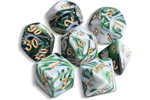 QMAY DND Dice - Juego de 7 cubos poliédricos para mazmorras y dragones MTG RPG D&D D20, D12, D10, D%, D8, D6, D4 (verde mezclado blanco)