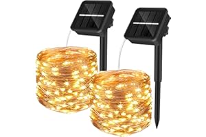 Yizhet Cadena de Luces de Navidad Solares, 2 Piezas 10M 100 Led Guirnaldas Luces Exterior Solar, Blanco Cálida, 8 Modos, Total 20M 200 Led Impermeable IP65 para Terraza, Patio, Jardin, Navideño