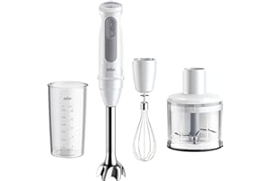 ‎BRAUN Braun Stabmixer MultiQuick 5 MQ 50236 M - Elektrischer Stabmixer mit 21 Geschwindigkeitsstufen + Turbo, Edelstahl Pürierfuß, Easy Click System, SplashControl, 3-teiliges Zubehör-Set, 1000 Watt, Weiß