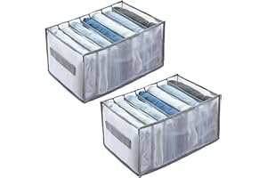 AMZJIMTOP 2 Pcs Drawer Organiser - Wardrobe Storage Organiser, 7 Grids Foldable Wardrobe Clothes Organiser Clothes Drawer Dividers, Washable Clothes Storage Boxes for Jeans, Underwear, Sweaters, Leggings