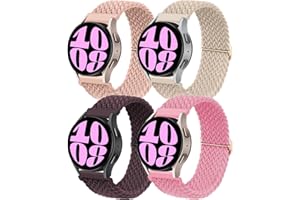 SOLOLUP 4 Pcs Bracelets Nylon Tressés pour Samsung Galaxy Watch 6/5/4 40mm 44mm/Watch 6 Classic 43 47mm/Watch 5 Pro 45mm/4 Classic 42mm 46mm，20mm Élastique Ajustable Sport Bracelet,Rose/Etoile/Cerise/Rose vif