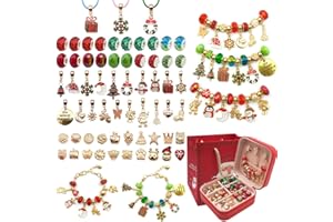Qupzze 66PCS Christmas Gold Enamel Charm Bracelet Making Kit, Jewelry Making Supplies Beads, Bracelets for DIY Craft, Mermaid Girls Gift, Kids Teens and Adults