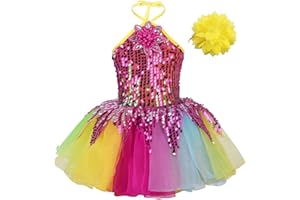 ranrann Robe Danse Moderne Jazz Fille Enfant Tutu Danse Ballet Tulle Robe Danse Latine Contemporaine Paillette Robe Danse Classique Patinage Tenue Dancewear 3-14 Ans