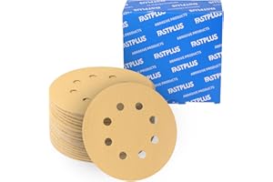 FASTPLUS Disques abrasif 125 mm 8 trous papier poncage granulométrie 400 papier a poncer oxyde d'alumine jaune support anti - poussière 50 pièces pour machines orbitales