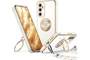 XYZ Funda para Samsung Galaxy S23 FE, con Soporte de Anillo de Doble Corazón, con Cordón para Niñas y Mujeres, Funda Protectora de Lujo Linda y Brillante para Samsung S23 FE, Blanco