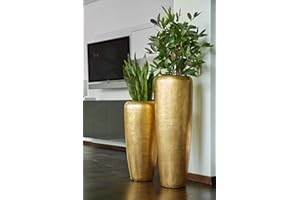 KLOCKE PFLANZGEFÄßE Klocke Dekorationsbedarf Edle & Hochwertige Pflanzvase/Pflanzkübel - Fiberglas - Mit Einsatz – Indoor – Metallic/Metallisch Blumenkübel/Pflanzgefäß/Vase/Kübel (Medium: 100cm, Gold)