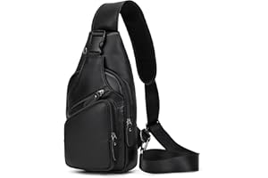 NEWSBIRDS Borsa Tracolla Vera Pelle Uomo, Zaino Monospalla, Pacco Petto, Borsello a Spalla, Borse a Zainetto Crossbody Messaggero Sport Viaggio Annata Cuoio Vintage (9455 nero)
