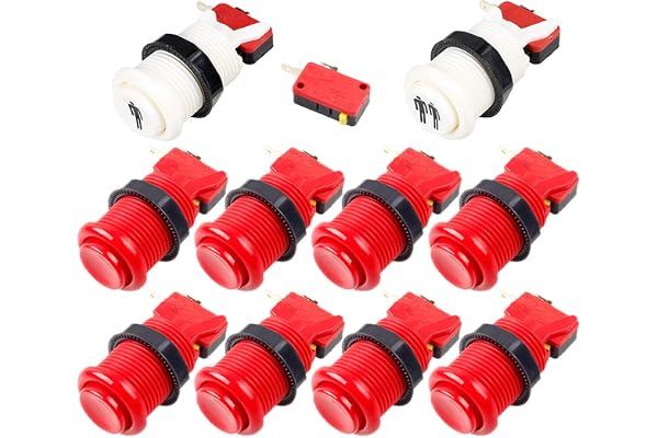 EG STARTS 8 x Happ Style Standard des Boutons poussoirs + Un Deux Joueurs Amérique Type Boutons avec Micro Switch pour Arcade Machine Jeux vidéo Joystick Mame Jamma (Rouge)