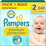 Pampers Couches Premium Protection Taille 2 (4-8 kg), 240 Couches Bébé, Pack 1 Mois, Notre N°1 Pour La Protection Des Peaux S