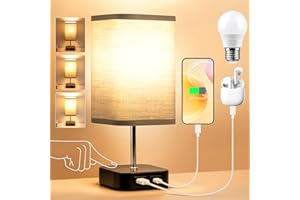 CZHHMART Table Touch Bedside Living Lamp: Rechargeable Grey Lamps Touch Control 3-Way Dimmable and USB A+C Charging Ports Lights for Bedroom Living Bed Side Room LED Light Charger Modern Bedrooms Dimmer