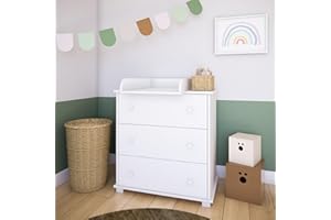 ‎KIDS COLLECTIVE Kids Collective Wickelkommode Wickeltisch Kommode mit abnehmbarem Wickelaufsatz mit 3 Schubladen in Weiss Made in Europe