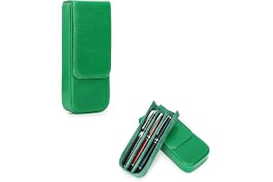 Hiram Läder Fountaiin Pen Box för 3 Pennor Förvaringsfodral för Reservoarpennor i Vegetabiliskt Garvat Läder med Dolda Magnet