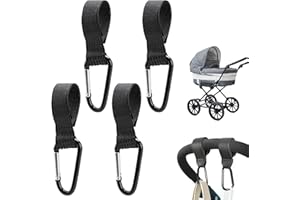 MSKS 4 PCS Buggy Clips, Black Stroller Pram Hooks Pram Clips Adjustable Stroller Hooks Pram Accessories Hook Your Shopping Bags Handbag Safely on Your Pushchair