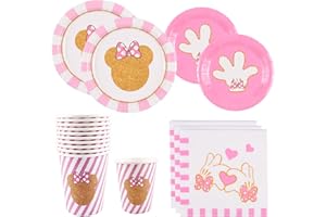 RUNUP Decorations anniversaire minnie, Vaisselle Anniversaire Minnie, Assiettes Coupes Serviettes - Décoration de Fête Thème, Décorations D'anniversairefournitures Vaisselle, Sert 10 Invités