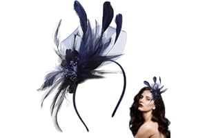 Larfraecy Prom Stirnband Retro Teeparty Fascinator Hut Hut Stirnband Faux Flowers Feather Mesh Hair Accessories Wedding Hochzeiten Partys für Mädchen und Frauen (Marineblau)