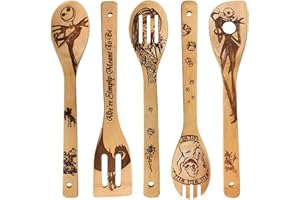 FUTERLY Lot de 5 cuillères en bambou - Ustensiles de cuisine et de service - Motif magique - Cuillère en bois brûlé - Cadeau parfait pour les chefs et les gourmets (cuillères Jack)